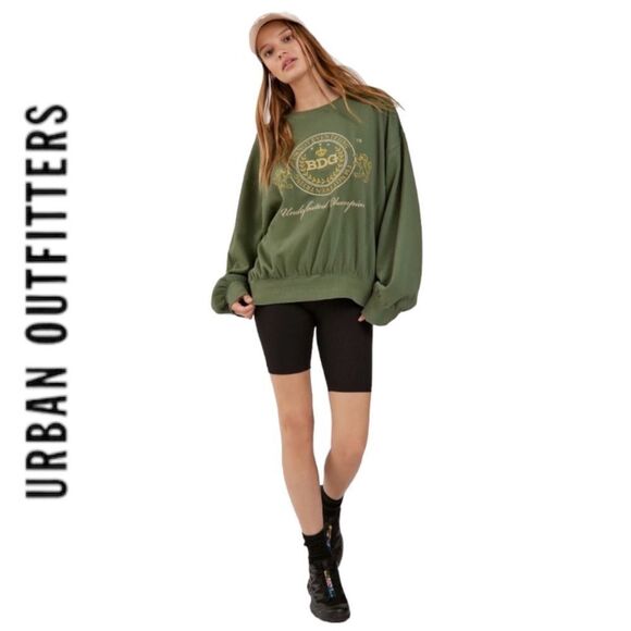 NEW BDG Urban Outfitters UO Crest Embroidered Green Pullover Sweatshirt L - Picture 4 of 4